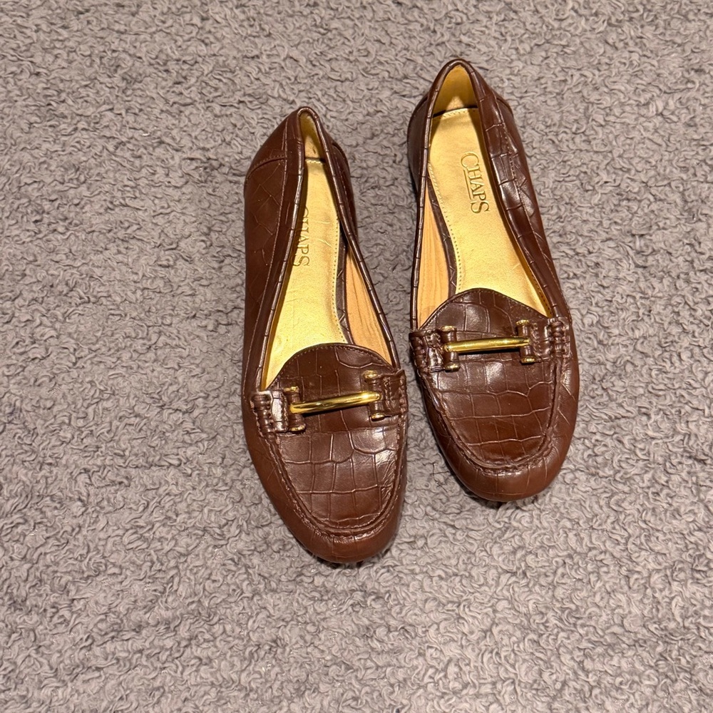 Chaps Brown Croc-Patterned Flats with Gold Accent